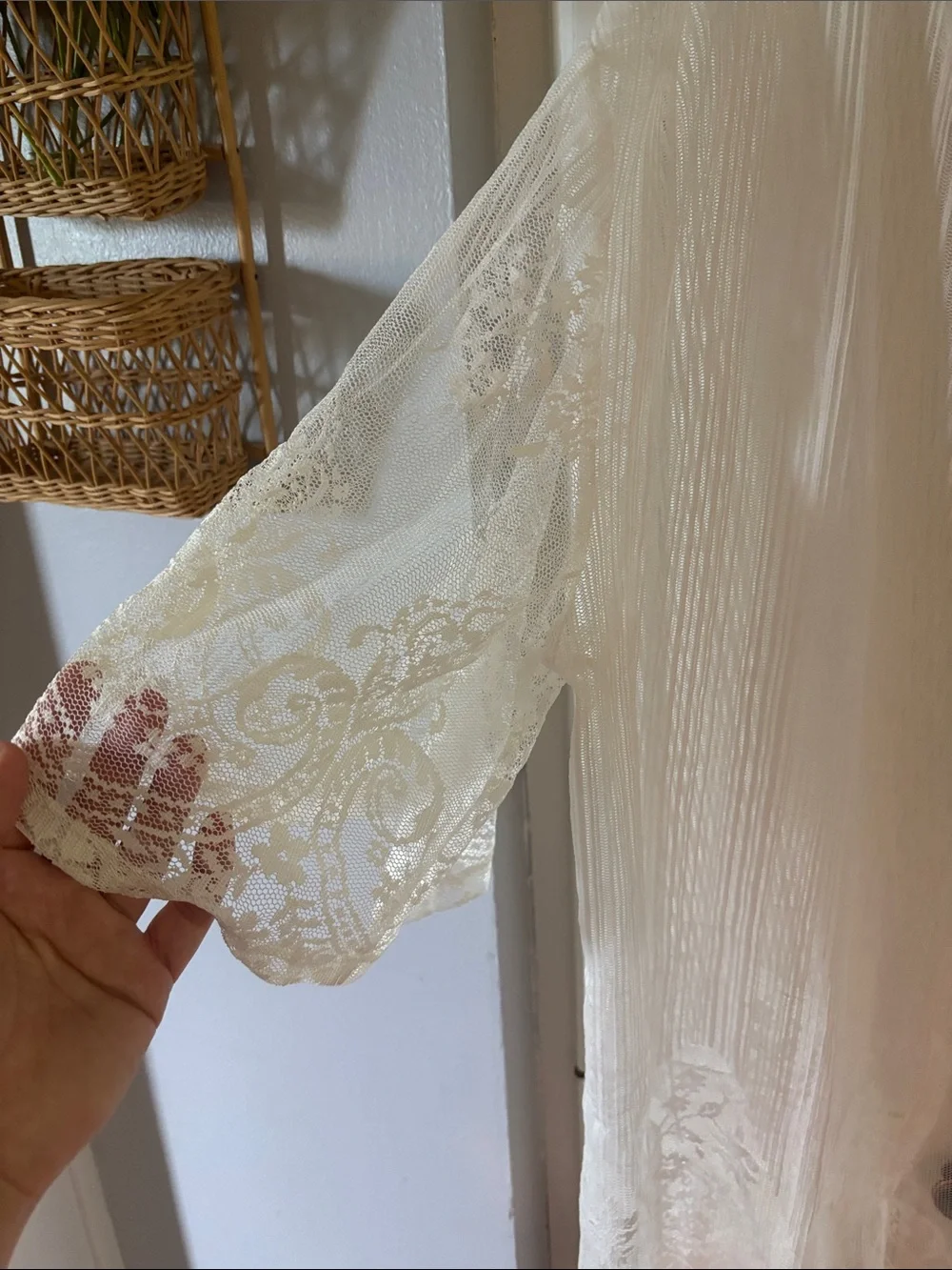 Sheer Ivory Lace Kimono Cardigan - Picture 2 of 4